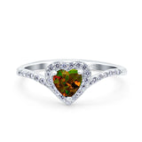 Halo Heart Art Deco Wedding Bridal Ring Round Simulated Cubic Zirconia 925 Sterling Silver