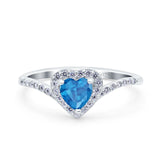 Halo Heart Art Deco Wedding Bridal Ring Round Simulated Cubic Zirconia 925 Sterling Silver