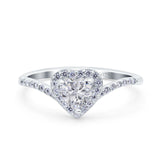 Halo Heart Art Deco Wedding Bridal Ring Round Simulated Cubic Zirconia 925 Sterling Silver