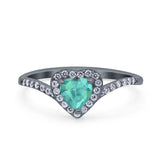 Halo Heart Art Deco Wedding Bridal Ring Round Simulated Cubic Zirconia 925 Sterling Silver