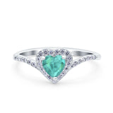 Halo Heart Art Deco Wedding Bridal Ring Round Simulated Cubic Zirconia 925 Sterling Silver
