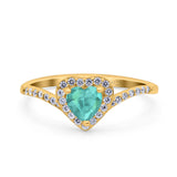 Halo Heart Art Deco Wedding Bridal Ring Round Simulated Cubic Zirconia 925 Sterling Silver