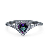 Halo Heart Art Deco Wedding Bridal Ring Round Simulated Cubic Zirconia 925 Sterling Silver