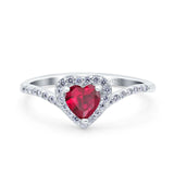Halo Heart Art Deco Wedding Bridal Ring Round Simulated Cubic Zirconia 925 Sterling Silver