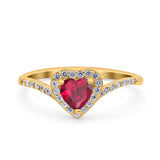 Halo Heart Art Deco Wedding Bridal Ring Round Simulated Cubic Zirconia 925 Sterling Silver