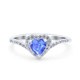 Halo Heart Art Deco Wedding Bridal Ring Round Simulated Cubic Zirconia 925 Sterling Silver