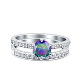 Two Piece Art Deco Wedding Engagement Bridal Ring Round Simulated Cubic Zirconia 925 Sterling Silver