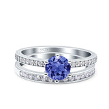 Two Piece Art Deco Wedding Engagement Bridal Ring Round Simulated Cubic Zirconia 925 Sterling Silver
