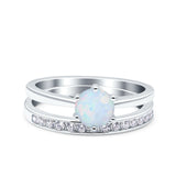 Two Piece Art Deco Wedding Engagement Bridal Ring Round Simulated Cubic Zirconia 925 Sterling Silver
