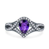 Halo Art Deco Wedding Pear Bridal Ring Crisscross Round Simulated Cubic Zirconia 925 Sterling Silver
