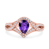 Halo Art Deco Wedding Pear Bridal Ring Crisscross Round Simulated Cubic Zirconia 925 Sterling Silver