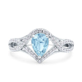 Halo Art Deco Wedding Pear Bridal Ring Crisscross Round Simulated Cubic Zirconia 925 Sterling Silver