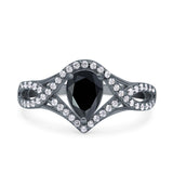Halo Art Deco Wedding Pear Bridal Ring Crisscross Round Simulated Cubic Zirconia 925 Sterling Silver