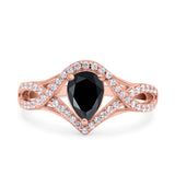 Halo Art Deco Wedding Pear Bridal Ring Crisscross Round Simulated Cubic Zirconia 925 Sterling Silver