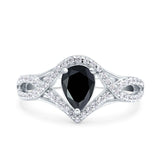 Halo Art Deco Wedding Pear Bridal Ring Crisscross Round Simulated Cubic Zirconia 925 Sterling Silver