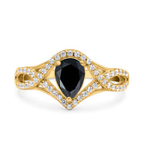 Halo Art Deco Wedding Pear Bridal Ring Crisscross Round Simulated Cubic Zirconia 925 Sterling Silver