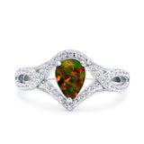 Halo Art Deco Wedding Pear Bridal Ring Crisscross Round Simulated Cubic Zirconia 925 Sterling Silver