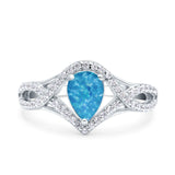 Halo Art Deco Wedding Pear Bridal Ring Crisscross Round Simulated Cubic Zirconia 925 Sterling Silver