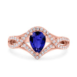 Halo Art Deco Wedding Pear Bridal Ring Crisscross Round Simulated Cubic Zirconia 925 Sterling Silver