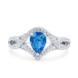 Halo Art Deco Wedding Pear Bridal Ring Crisscross Round Simulated Cubic Zirconia 925 Sterling Silver
