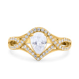 Halo Art Deco Wedding Pear Bridal Ring Crisscross Round Simulated Cubic Zirconia 925 Sterling Silver