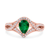 Halo Art Deco Wedding Pear Bridal Ring Crisscross Round Simulated Cubic Zirconia 925 Sterling Silver