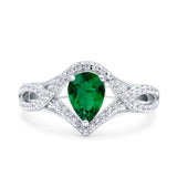 Halo Art Deco Wedding Pear Bridal Ring Crisscross Round Simulated Cubic Zirconia 925 Sterling Silver