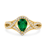 Halo Art Deco Wedding Pear Bridal Ring Crisscross Round Simulated Cubic Zirconia 925 Sterling Silver