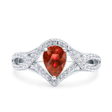Halo Art Deco Wedding Pear Bridal Ring Crisscross Round Simulated Cubic Zirconia 925 Sterling Silver