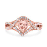 Halo Art Deco Wedding Pear Bridal Ring Crisscross Round Simulated Cubic Zirconia 925 Sterling Silver