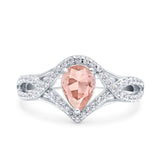 Halo Art Deco Wedding Pear Bridal Ring Crisscross Round Simulated Cubic Zirconia 925 Sterling Silver