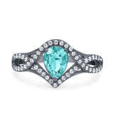 Halo Art Deco Wedding Pear Bridal Ring Crisscross Round Simulated Cubic Zirconia 925 Sterling Silver