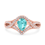 Halo Art Deco Wedding Pear Bridal Ring Crisscross Round Simulated Cubic Zirconia 925 Sterling Silver