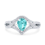 Halo Art Deco Wedding Pear Bridal Ring Crisscross Round Simulated Cubic Zirconia 925 Sterling Silver