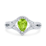 Halo Art Deco Wedding Pear Bridal Ring Crisscross Round Simulated Cubic Zirconia 925 Sterling Silver