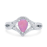Halo Art Deco Wedding Pear Bridal Ring Crisscross Round Simulated Cubic Zirconia 925 Sterling Silver