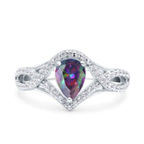 Halo Art Deco Wedding Pear Bridal Ring Crisscross Round Simulated Cubic Zirconia 925 Sterling Silver