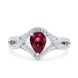 Halo Art Deco Wedding Pear Bridal Ring Crisscross Round Simulated Cubic Zirconia 925 Sterling Silver