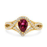 Halo Art Deco Wedding Pear Bridal Ring Crisscross Round Simulated Cubic Zirconia 925 Sterling Silver