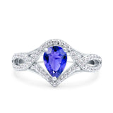 Halo Art Deco Wedding Pear Bridal Ring Crisscross Round Simulated Cubic Zirconia 925 Sterling Silver