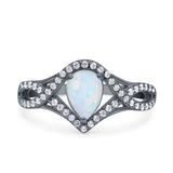Halo Art Deco Wedding Pear Bridal Ring Crisscross Round Simulated Cubic Zirconia 925 Sterling Silver