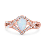 Halo Art Deco Wedding Pear Bridal Ring Crisscross Round Simulated Cubic Zirconia 925 Sterling Silver