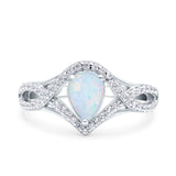 Halo Art Deco Wedding Pear Bridal Ring Crisscross Round Simulated Cubic Zirconia 925 Sterling Silver