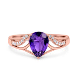 Teardrop Dainty Art Deco Pear Wedding Engagement Bridal Ring Round Simulated Cubic Zirconia 925 Sterling Silver