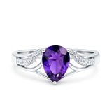 Teardrop Dainty Art Deco Pear Wedding Engagement Bridal Ring Round Simulated Cubic Zirconia 925 Sterling Silver
