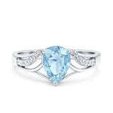 Teardrop Dainty Art Deco Pear Wedding Engagement Bridal Ring Round Simulated Cubic Zirconia 925 Sterling Silver