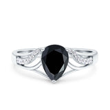 Teardrop Dainty Art Deco Pear Wedding Engagement Bridal Ring Round Simulated Cubic Zirconia 925 Sterling Silver
