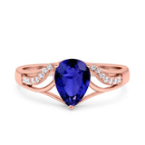 Teardrop Dainty Art Deco Pear Wedding Engagement Bridal Ring Round Simulated Cubic Zirconia 925 Sterling Silver