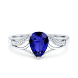 Teardrop Dainty Art Deco Pear Wedding Engagement Bridal Ring Round Simulated Cubic Zirconia 925 Sterling Silver