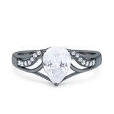 Teardrop Dainty Art Deco Pear Wedding Engagement Bridal Ring Round Simulated Cubic Zirconia 925 Sterling Silver